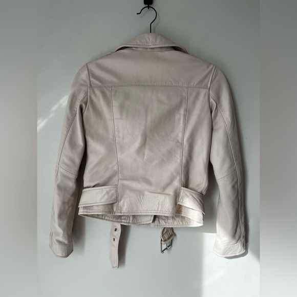 AllSaints Balfern Belted Hem Leather Biker Jacket - Very Light Pink - Picture 8 of 9
